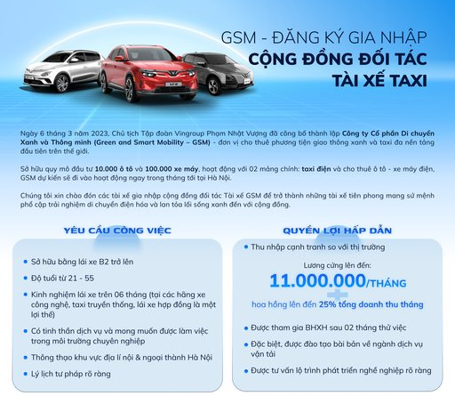 Công ty taxi điện của ông Phạm Nhật Vượng ồ ạt tuyển tài xế - Ảnh 1. Công ty taxi điện của ông Phạm Nhật Vượng ồ ạt tuyển tài xế - Ảnh 1.